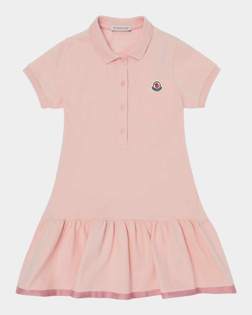 Girl's Drop-Waist Short-Sleeve Polo Dress, Size 4-6
